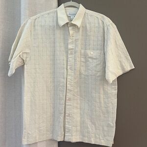 Men's Fresco Lino Linen Blend, square checked pattern, Short Sleeve, Size Large
